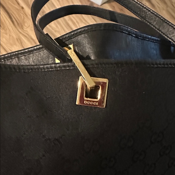 GUCCI 🖤 Black Monogram GG Canvas Vintage Tote black-gold 16x15x6 inch Authentic - Picture 8 of 11